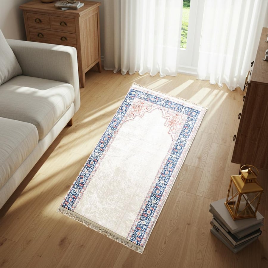 Memory Foam Prayer Rug - Taqwi - Cream - Navy