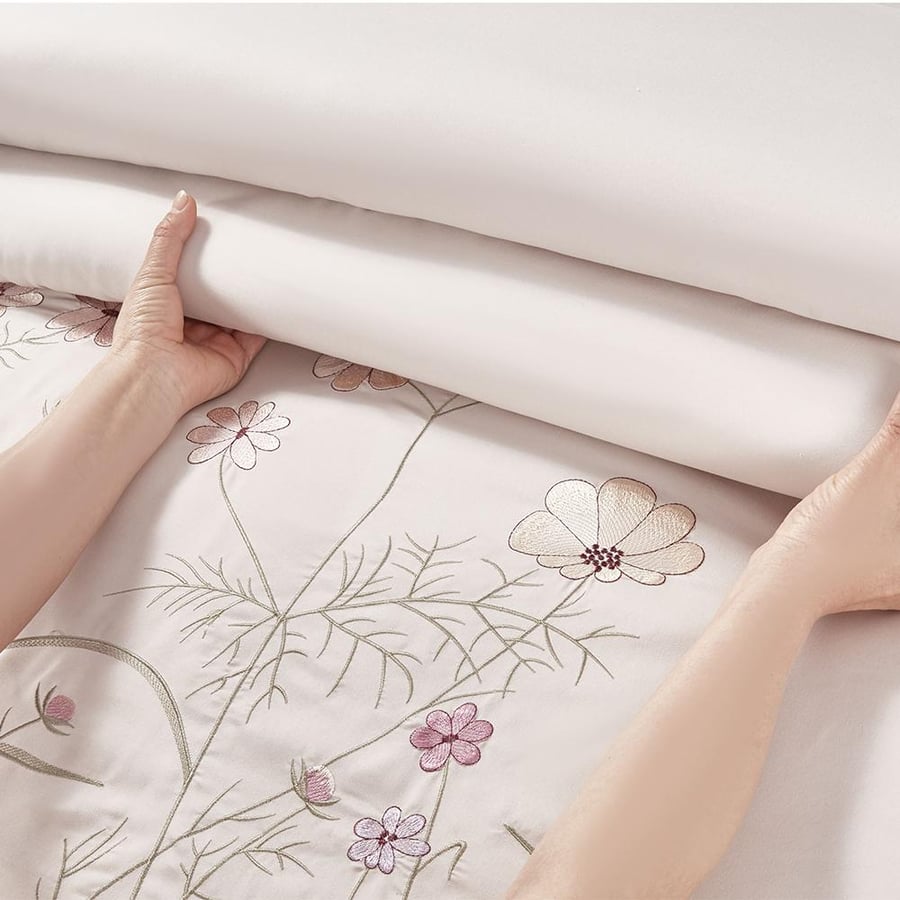 ‏ Azalea - Embroidered  Double Summer bedding set - 7 pieces -Dark beige