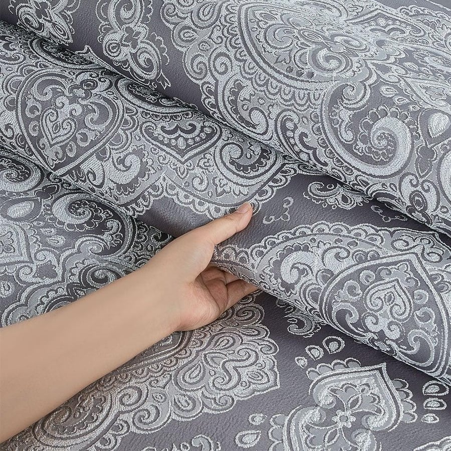 افضل مفرش صيفي فاخر كوين جكار مطرز 8 قطع رصاصي غامق - مفارش ميلين
