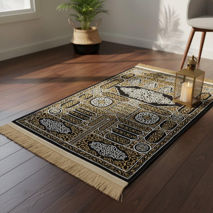 Prayer Rug  Kaaba Gate pattern - Black-gold