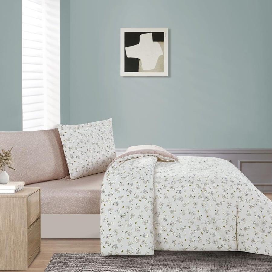Single Summer Microfiber Bedding Set- 4 Pieces -Layton- White  - Nude