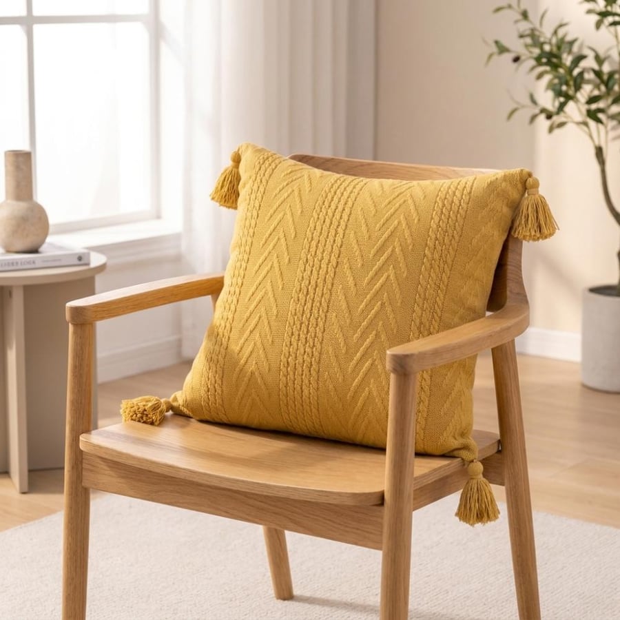 خدادية ديكور محبوكة بالشراشيب – نقشة ظفيرة مودرن -  45*45 سم
