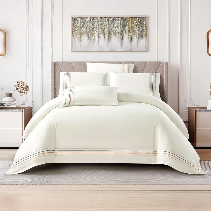 Double Hotel Summer Bedding Set- 7 Pieces-Allura-Ecru