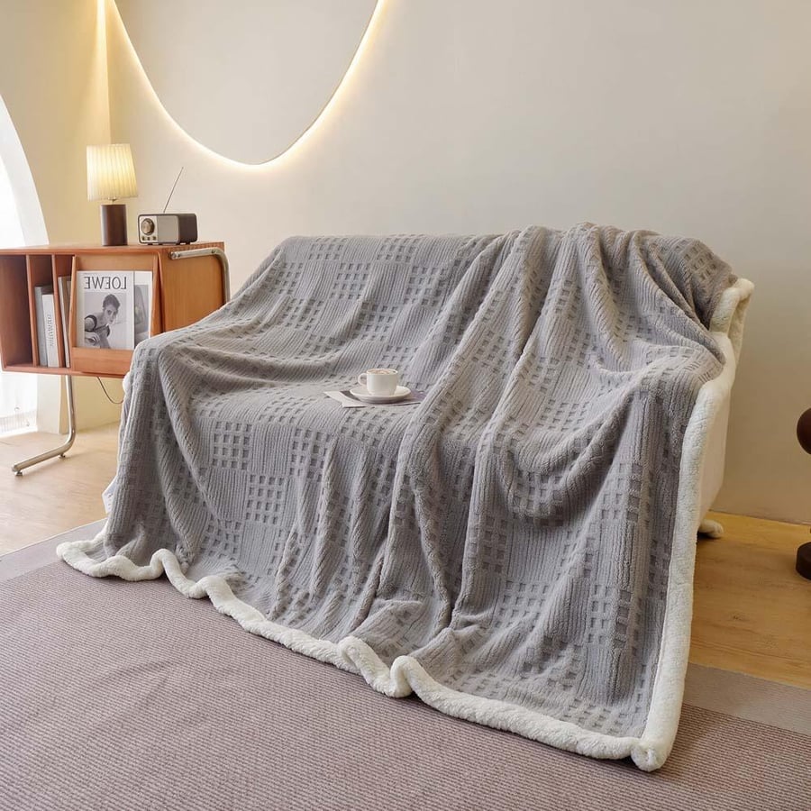 بطانية مخمل وفرو روبيك - 200 × 230 - رمادي