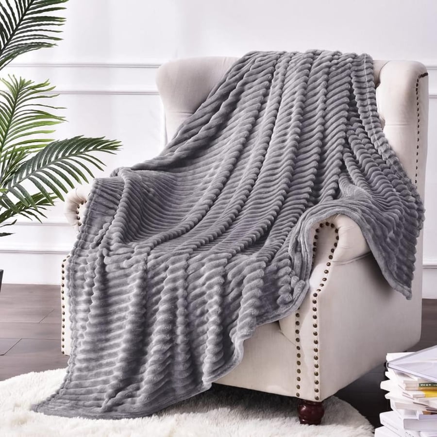 بطانية مخمل محفور اكاسيا 200 × 230 - رمادي
