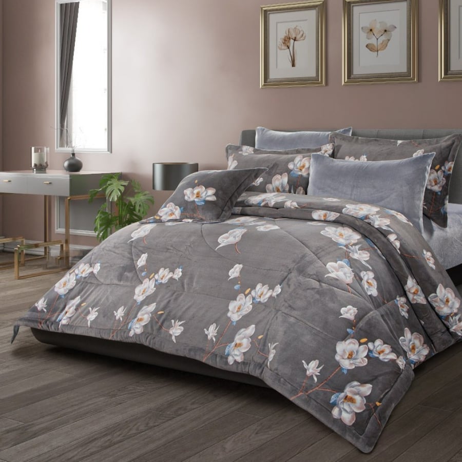 Queen bedspread - 1.5 bed winter set 5 pieces flannel gray / patterned - Larin