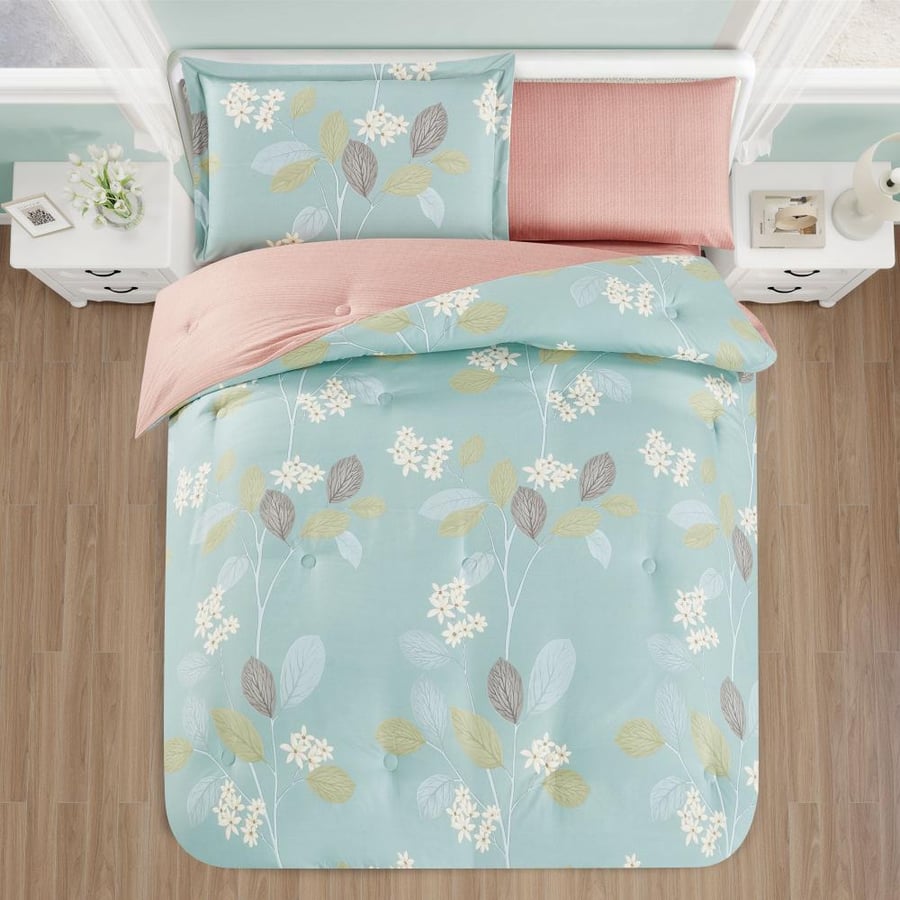 مفرش سرير نفر ونص صيفي 4 قطع - تركوازي وردي - مفارش ميلين