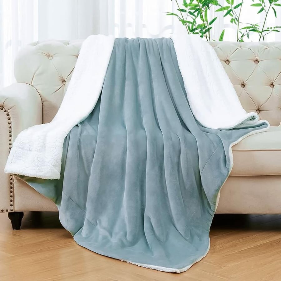 بطانية مخمل وفرو فيرين 200 × 230 - ازرق ضبابي