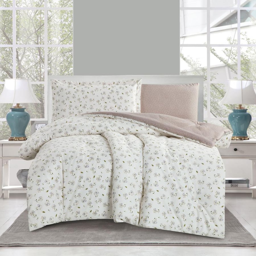 Single Summer Microfiber Bedding Set- 4 Pieces -Layton- White  - Nude