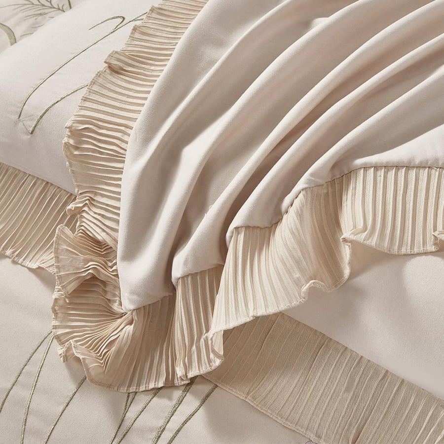 ‏ Azalea - Embroidered  Double Summer bedding set - 7 pieces -Dark beige