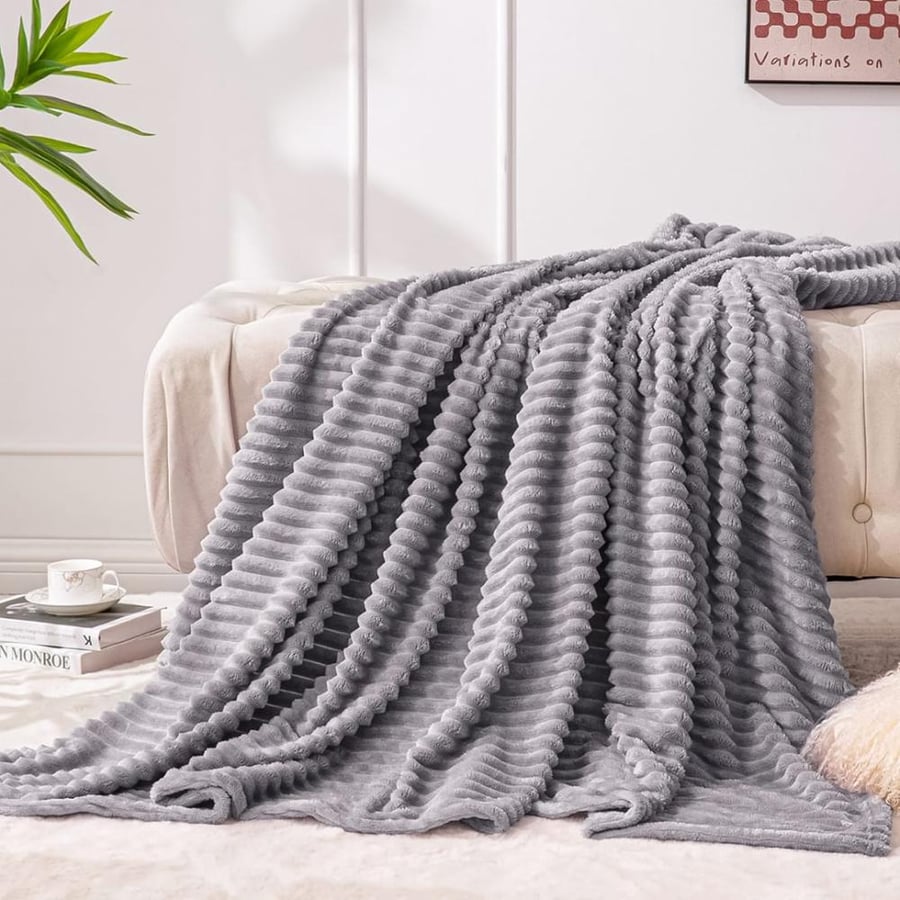 بطانية مخمل محفور اكاسيا 200 × 230 - رمادي
