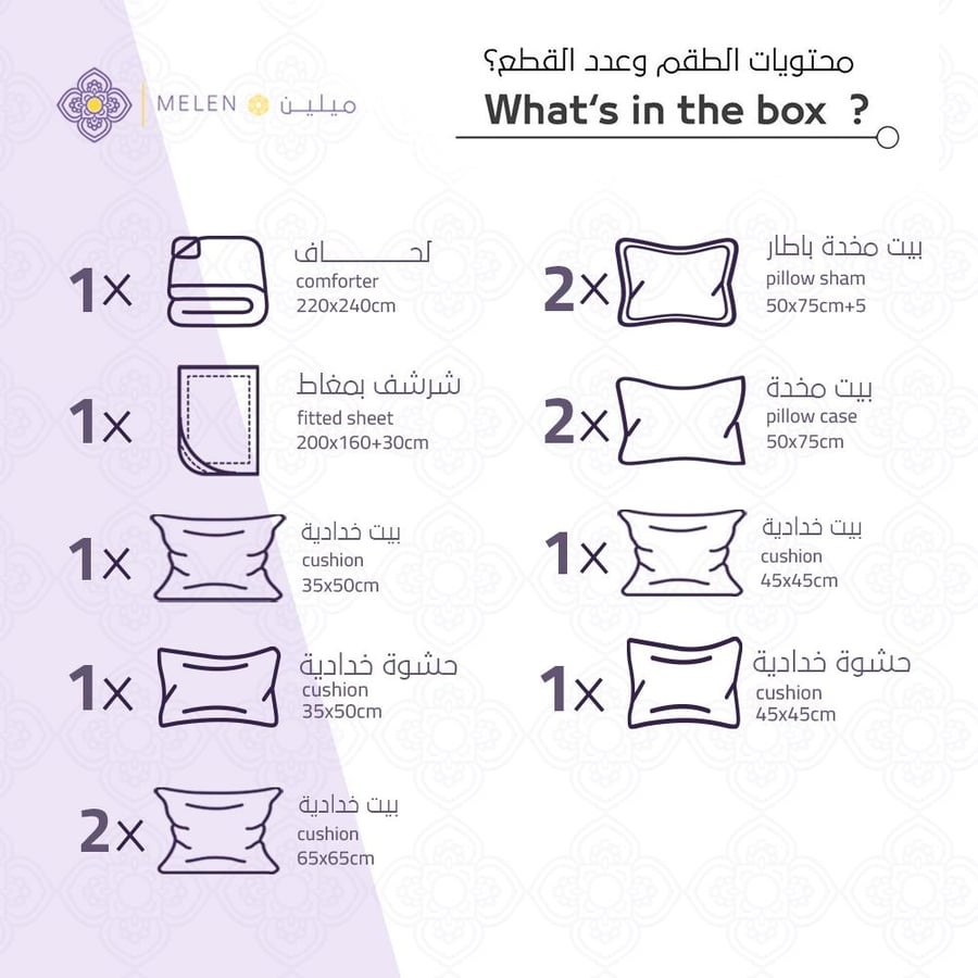 محتويات مفارش سرير صيفي كوين 12 قطعة - رصاصي - مفارش ميلين