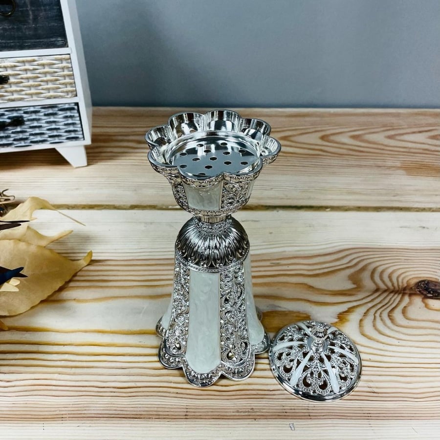 مبخرة ملكية معدن فضي مباخر ومداخن بخور ديكورات المنزل رمضان ضيافه