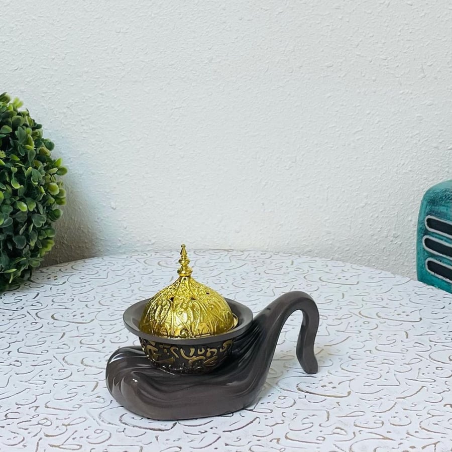 مبخرة سيراميك بني وذهبي مباخر ومداخن بخور ديكورات المنزل رمضان