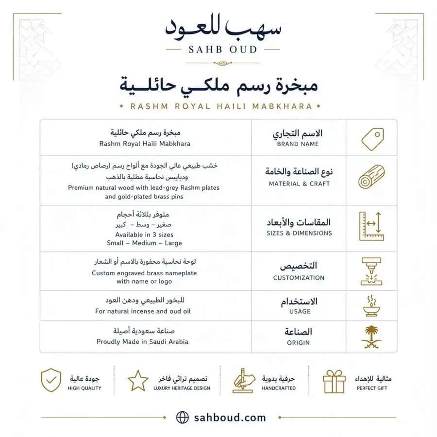 بطاقة المواصفات الفنية مبخرة رشم حائلية ملكية متجر سهب