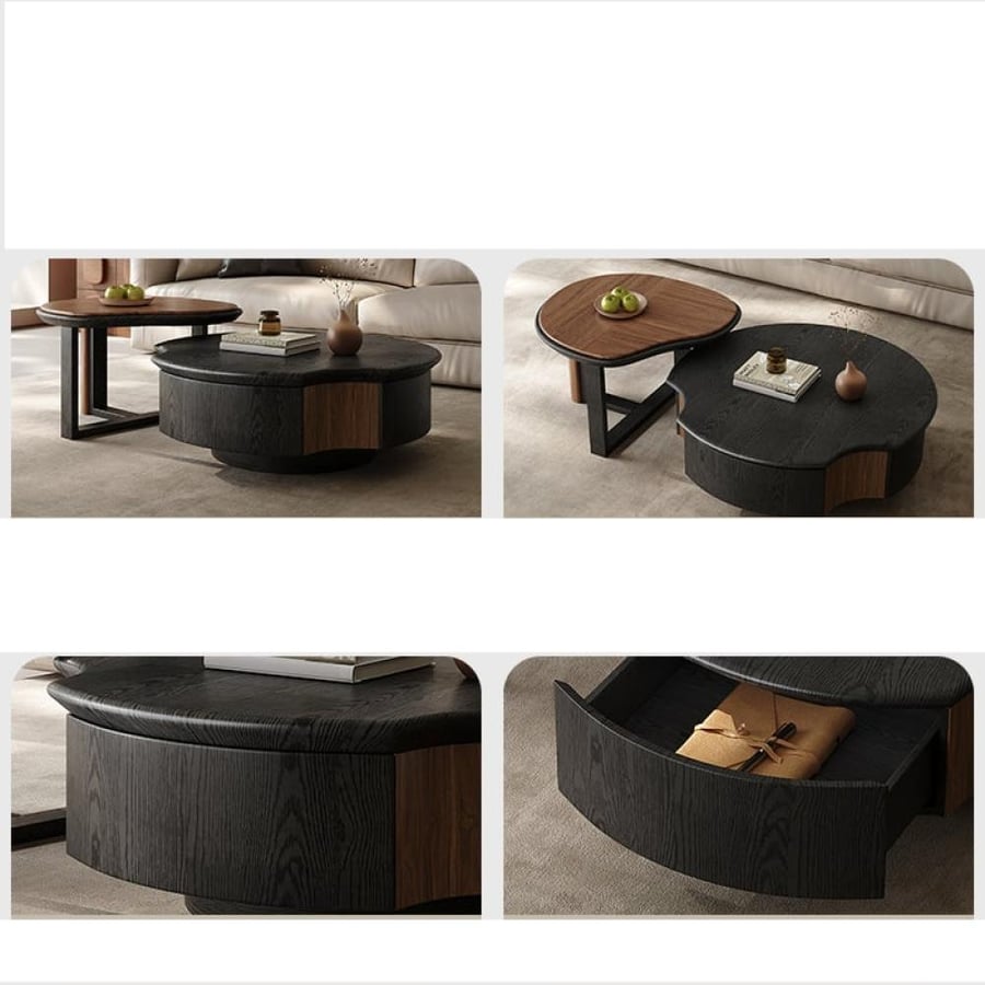 A set of round coffee tables with a modern classic design