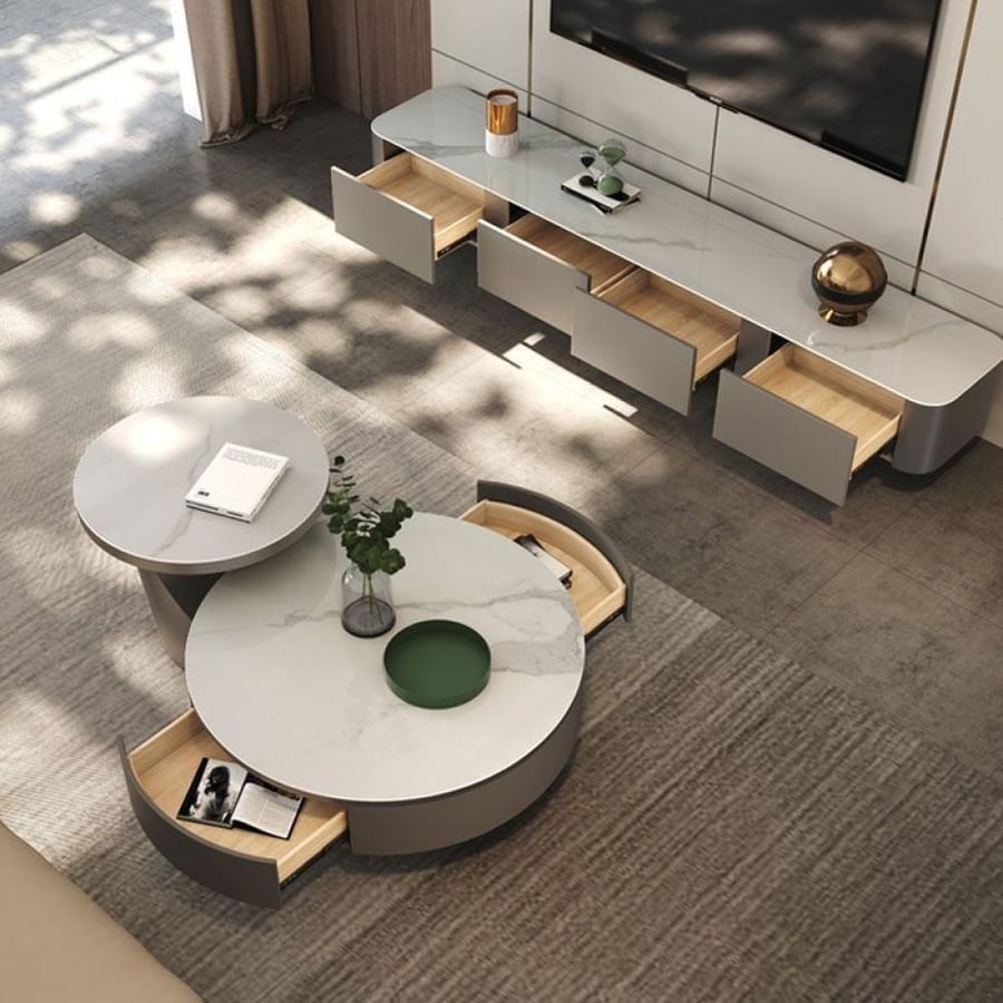 A round coffee table with an elegant classic design