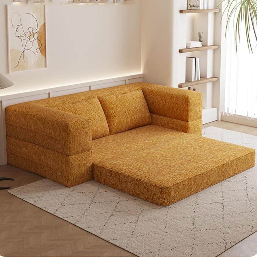 أريكة سرير قابلة للطي من قماش الشنيل بتصميم عصري وبدون إطار
