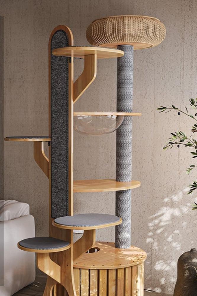 Large multi-level cat tree (vertical design made of hardwood)