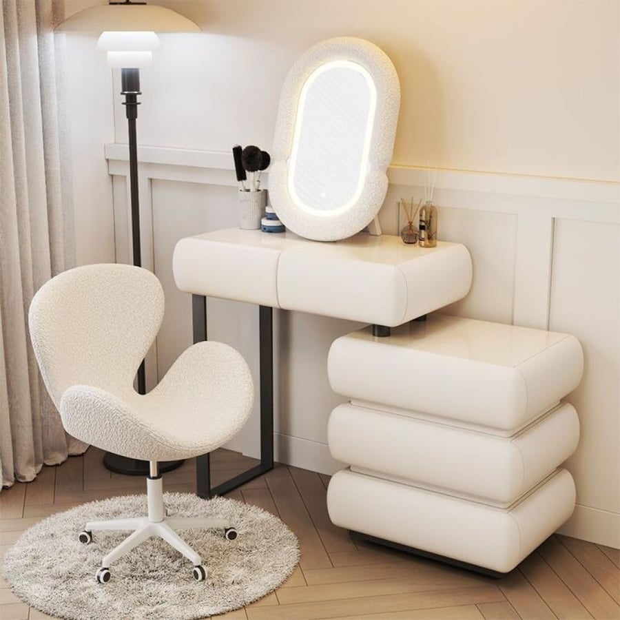 A smart modern hairstyle with LED mirror and multiple storage cabinet