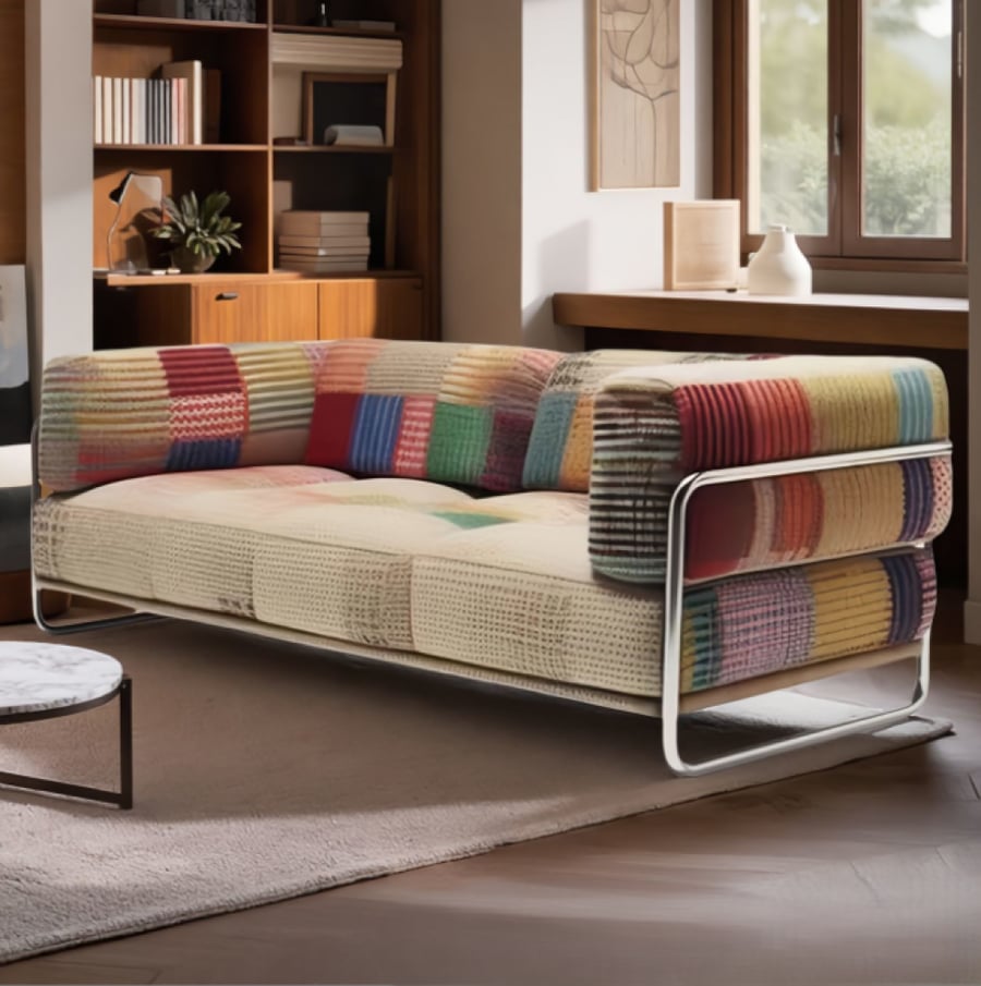 A sofa in the vibrant dopamine color