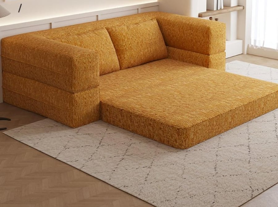أريكة سرير قابلة للطي من قماش الشنيل بتصميم عصري وبدون إطار