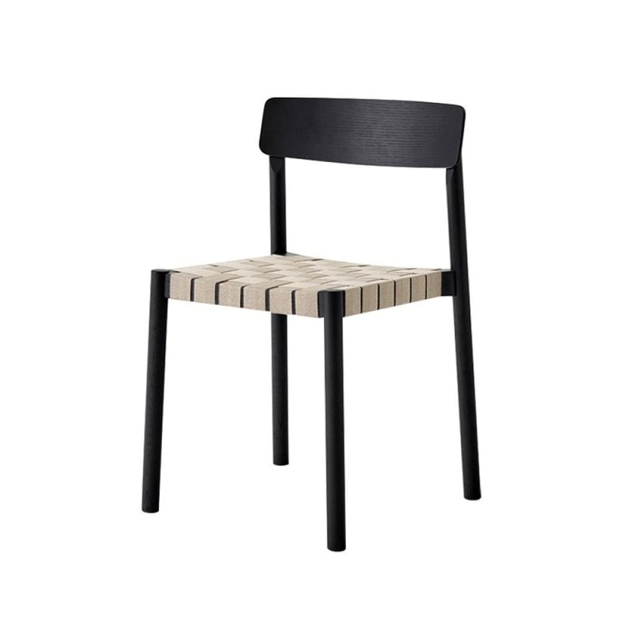A solid wooden dining chair woven with ropes