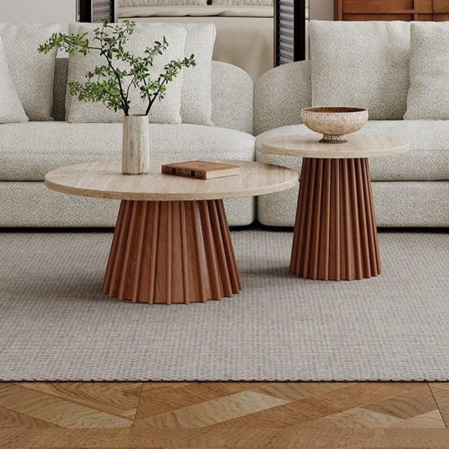 طقم طاولة قهوة وطاولة جانبية – تصميم وابي سابي عصري