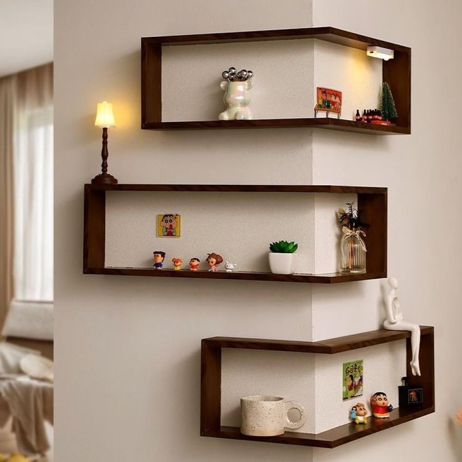 طقم رفوف زاوية كلاسيكية من الخشب الصلب Corner shelf three-piece set (external corner)