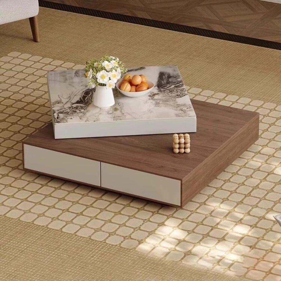 طاولة قهوة مربعة دوارة من الألواح الحجرية – تصميم إيطالي عصري