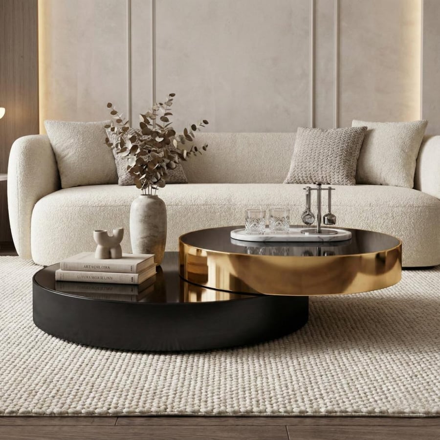 طاولة قهوة دوارة فاخرة قابلة للتمديد – تصميم إيطالي عصري من الزجاج والفولاذ المقاوم للصدأ