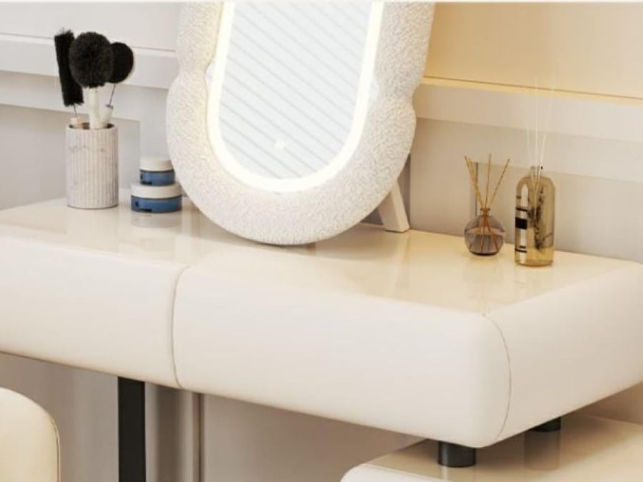 A smart modern hairstyle with LED mirror and multiple storage cabinet