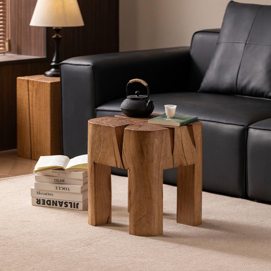 Side table from natural tree trunk