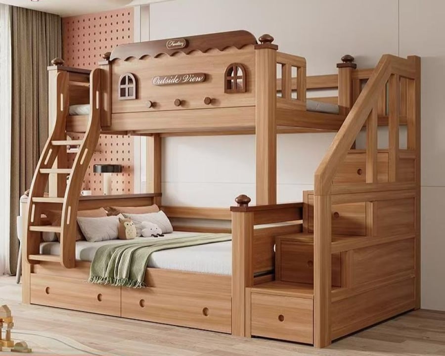 Bunk bed for children made of hardwood