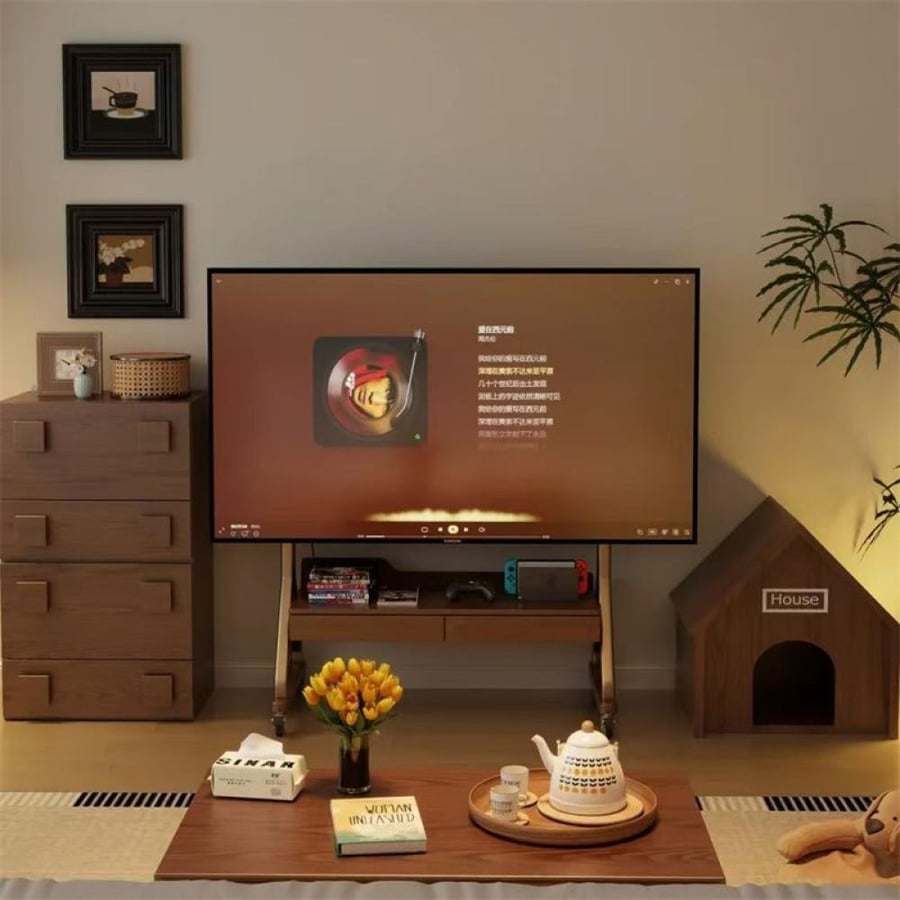حامل تلفزيون خشبي متحرك – تصميم كلاسيكي