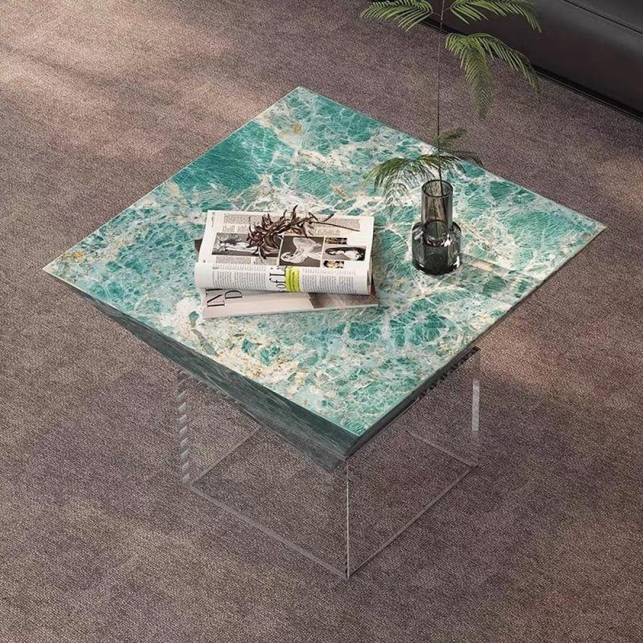 طاولة قهوة من الألواح الحجرية بتصميم أكريليك عائم – طراز إيطالي بسيط