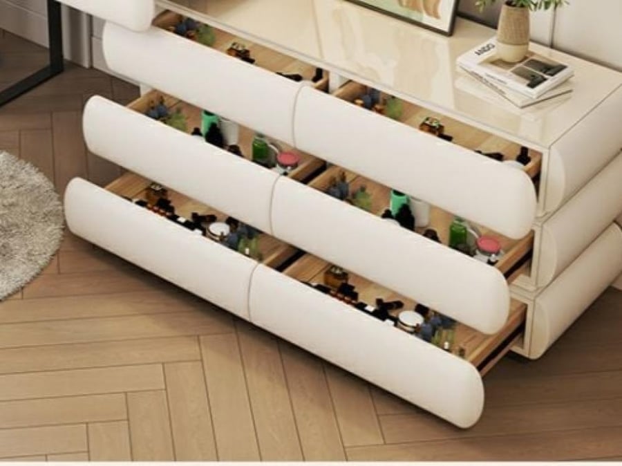 A smart modern hairstyle with LED mirror and multiple storage cabinet