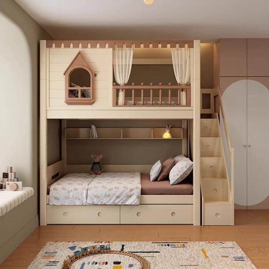 سرير أطفال بطابقين بتصميم بيت الشجرة