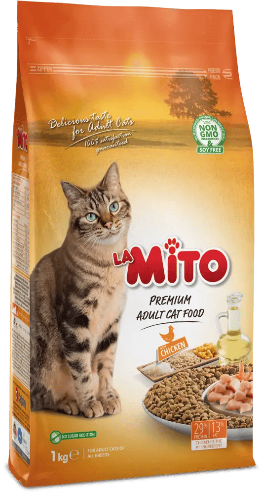 No, Mito dry food for adult cats chicken 1 kilogram