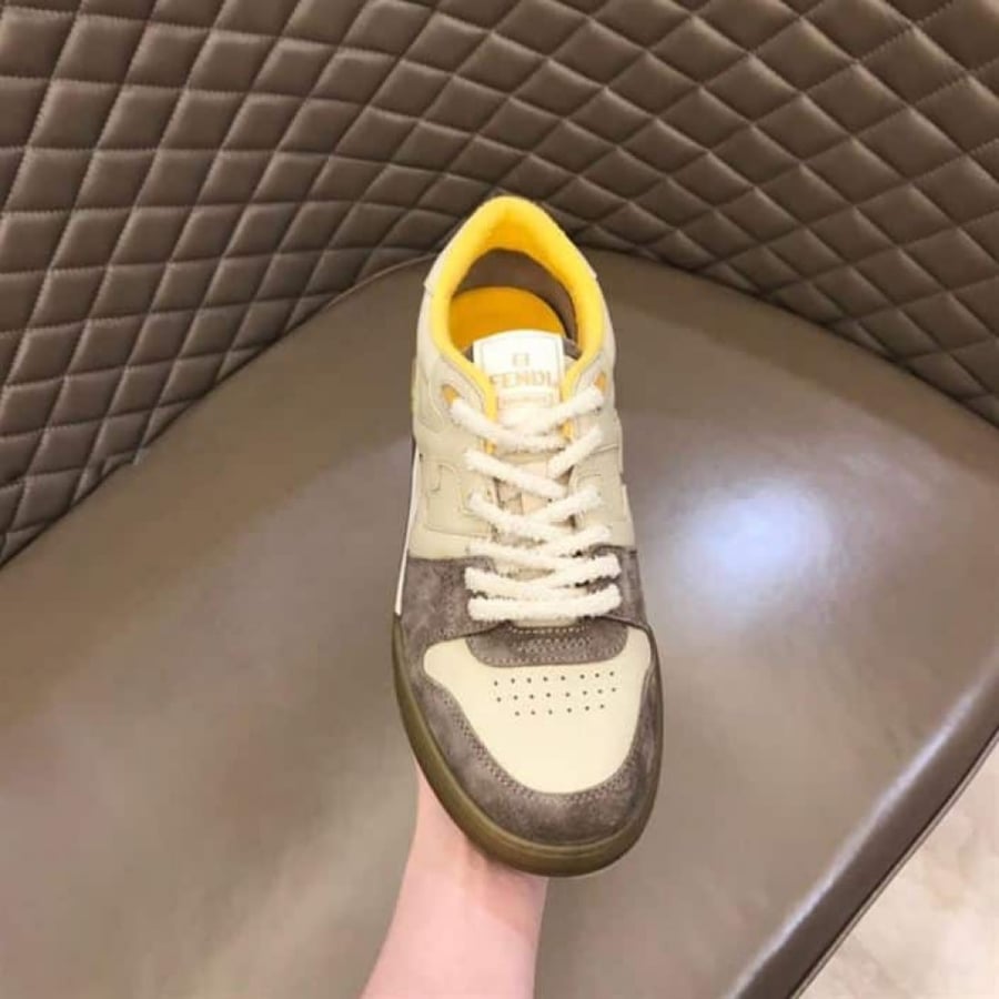 Fendi Match Beige Suede Low-Top Sneakers