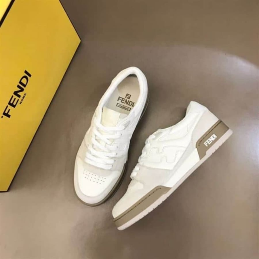 Fendi Match Low-Top Sneakers In White Suede