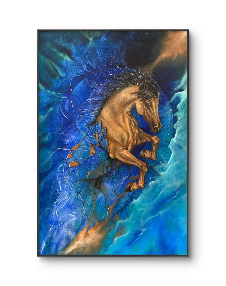 لوحة جدارية  - لوحه مرسومة - رسم - خيل عربي  - ديكور - لوحات مميزه