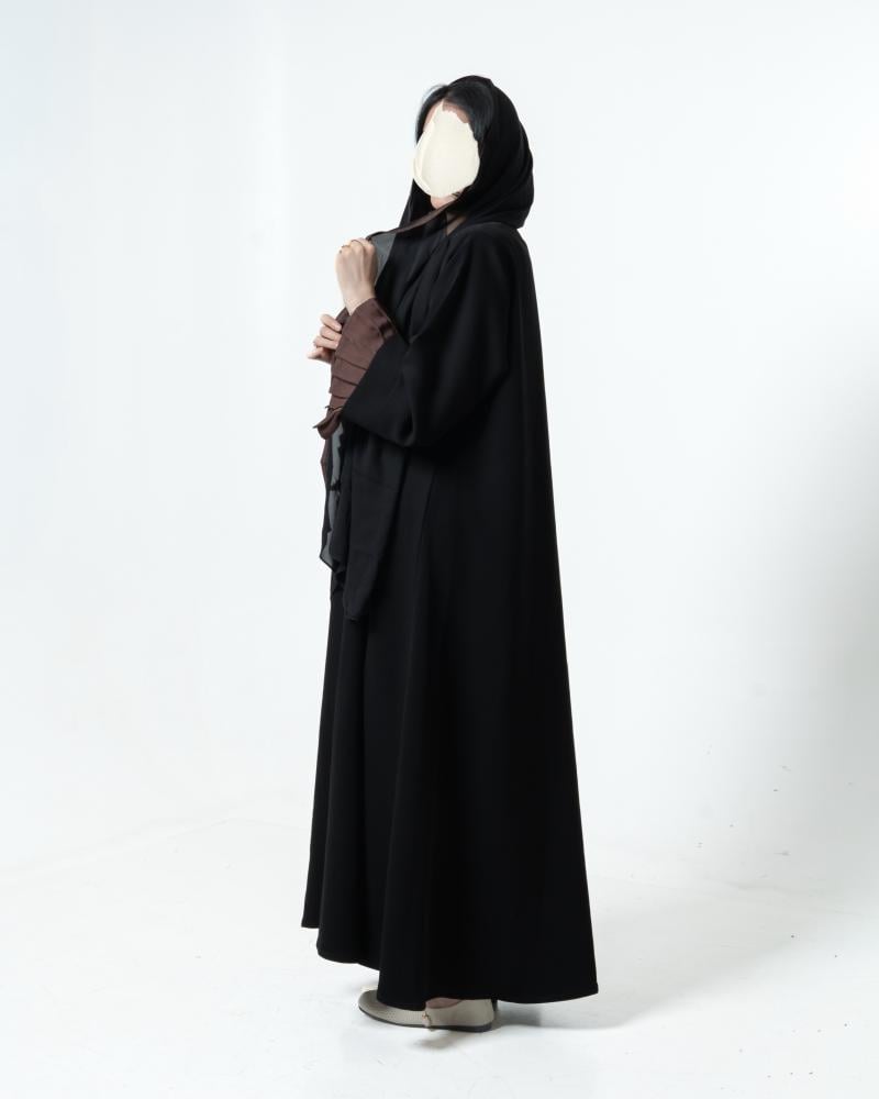 عباية كريب اسود فاحم كم كسرات