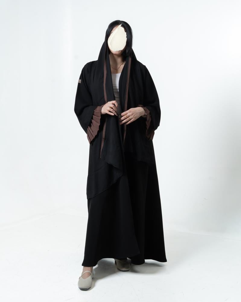 عباية كريب اسود فاحم كم كسرات