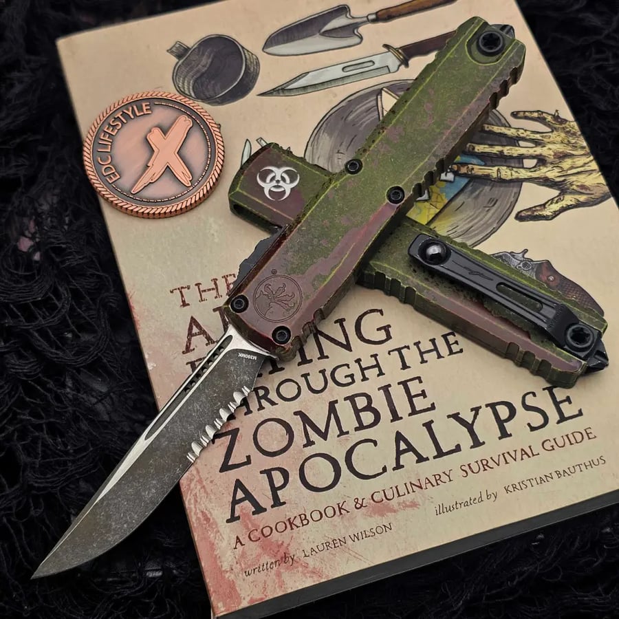 سكين Microtech Ultratech Gen IV Outbreak Deep Engraved S/E 3.55" Partial Serrated 11214-2OBDS