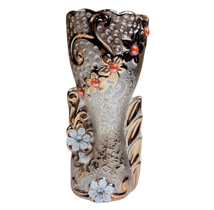 مبخرة فاخره لون فضة عتيقة مع لمسات ذهبية - Antique Silver with Gold Accents fancy mabkhara