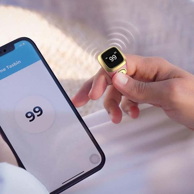 حلقة تسبيح ذكية iQIBLA E01 BG20 باللونين الأسود والرمادي شاشة OLED بلوتوث ضمان سنتين