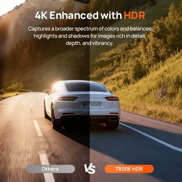 داش كام T800E بثلاث قنوات تصوير، بدقة 4K + 1080P + 1080P للسيارة، تدعم GPS وWi-Fi 6 والتحكم الصوتي، ومراقبة السيارة 24/7 أثناء التوقف، ورؤية ليلية، مع 64 جيجا ميموري كارد فري ضمان سنتين