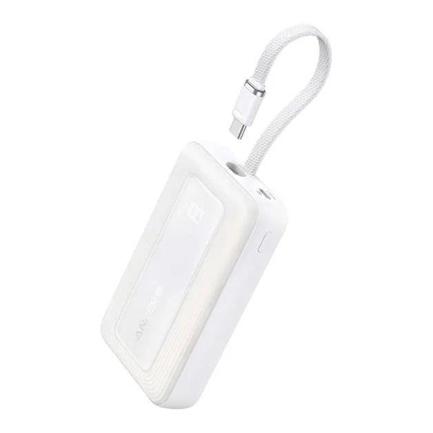 انكر باور بنك من زولو شاحن محمول بسعة 10,000 ملّي أمبير قدرة 30 واط مع كابل USB-C مدمج أبيض ضمان سنتين