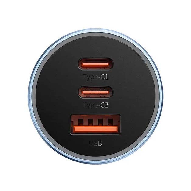 Baseus Fast Car Charger, Triple Cutters, 65W, U+C+C, Gray, 2-Year Warranty